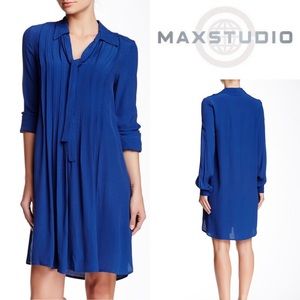 MAX STUDIO. Long Sleeve Neck Tie Pleated Dress!